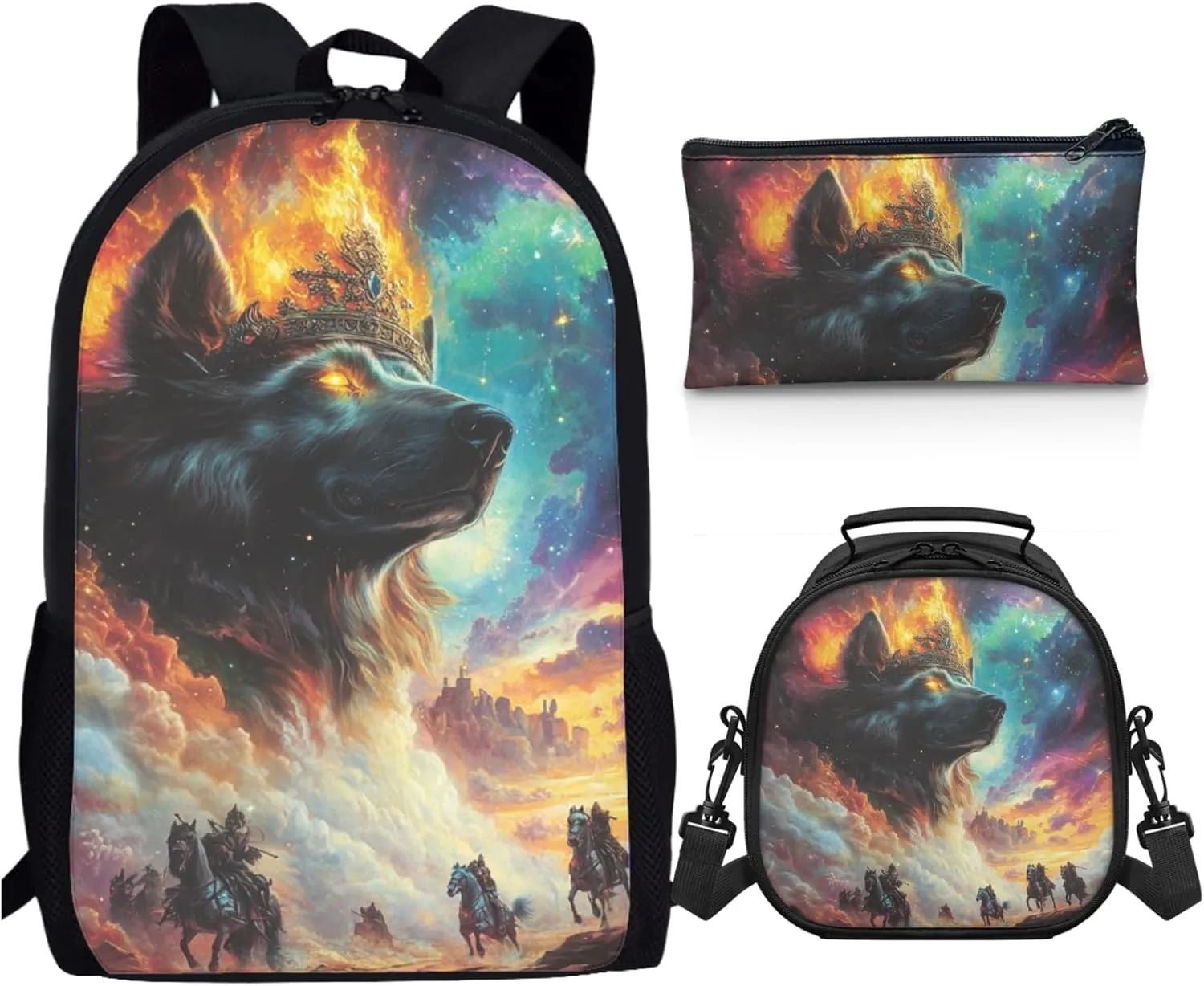AmzPrint Finnish Lapphund Dog Backpack Matching Lunchbox Set For Boys Middle School 3Pc Backpack Set Back To School Bag Gifts