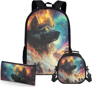 AmzPrint Finnish Lapphund Dog Backpack Matching Lunchbox Set For Boys Middle School 3Pc Backpack Set Back To School Bag Gifts