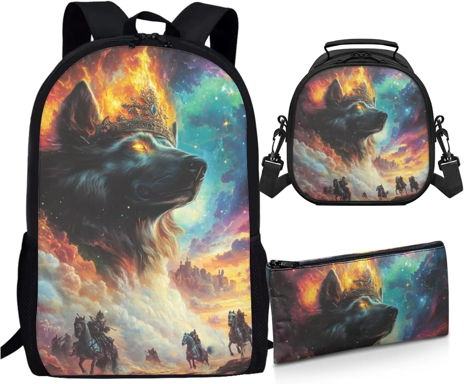 AmzPrint Finnish Lapphund Dog Backpack Matching Lunchbox Set For Boys Middle School 3Pc Backpack Set Back To School Bag Gifts
