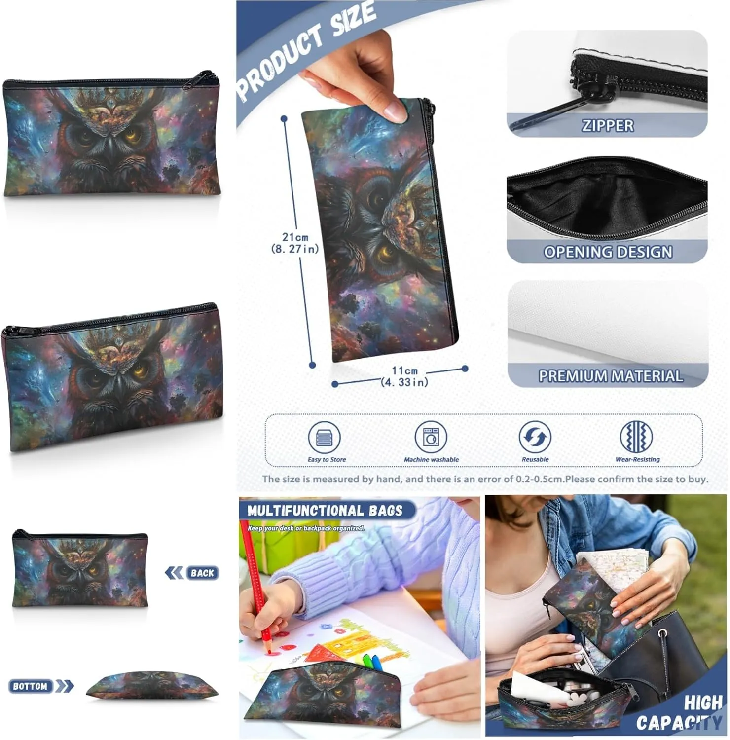 AmzPrint Flammulated Owl School Bag And Lunch Bags Sets For Girls Middle School 3 Pcs Backpack Set Back To School Bag Gifts