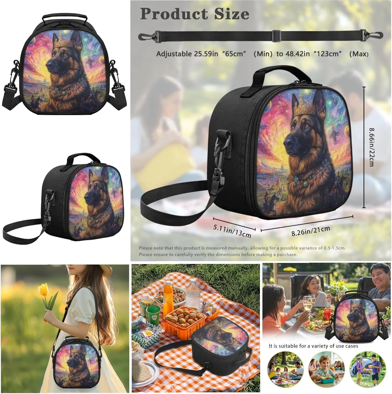 AmzPrint German Shepherd Dog School Backpacks With Lunch Kit For Girls Junior High School 3 In 1 Backpack Set