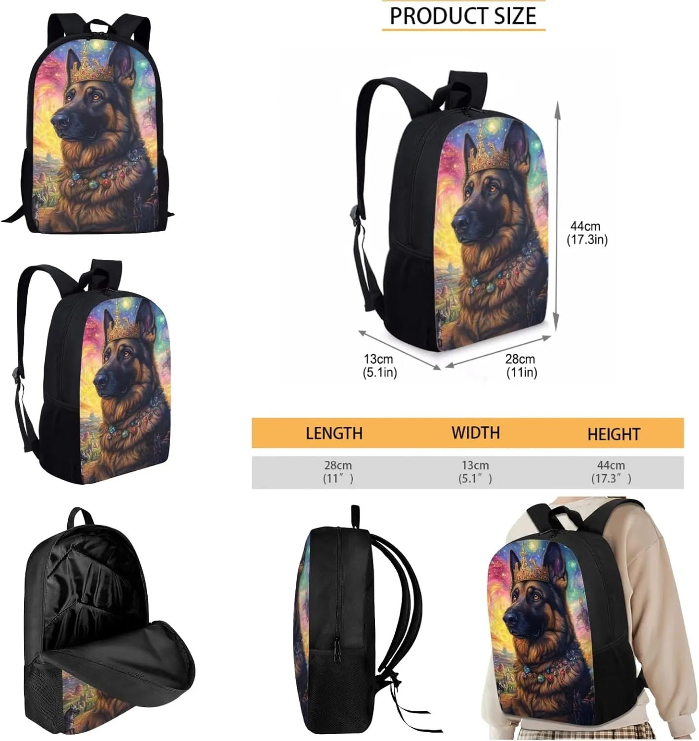 AmzPrint German Shepherd Dog School Backpacks With Lunch Kit For Girls Junior High School 3 In 1 Backpack Set