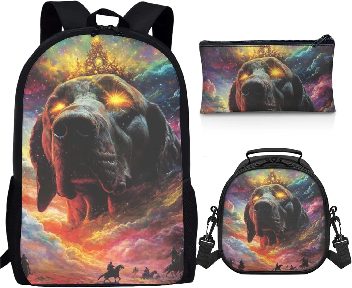 AmzPrint German Shorthaired Pointer Dog Backpack With Lunch Boxes Set For Girls Primary School 3 Pcs Backpack Set