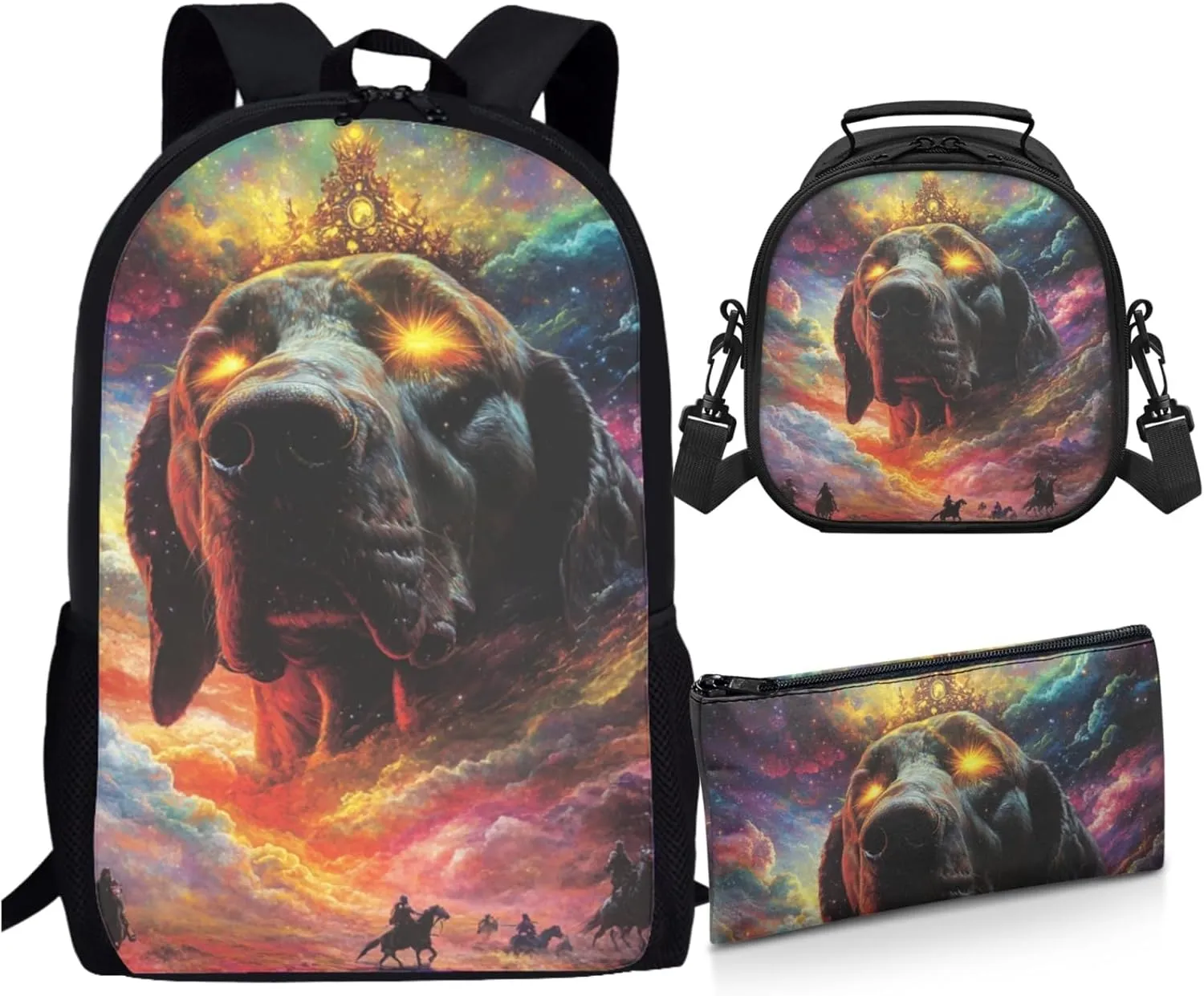 AmzPrint German Shorthaired Pointer Dog Backpack With Lunch Boxes Set For Girls Primary School 3 Pcs Backpack Set