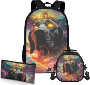 AmzPrint German Shorthaired Pointer Dog Backpack With Lunch Boxes Set For Girls Primary School 3 Pcs Backpack Set