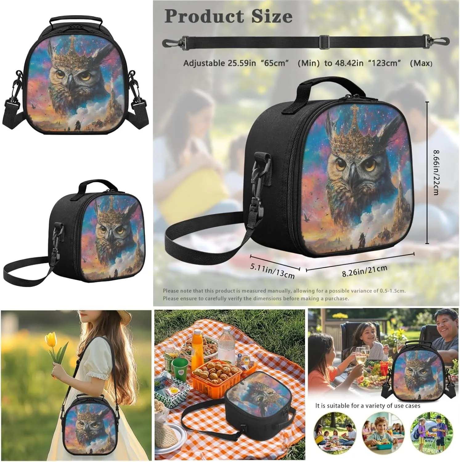 AmzPrint Hybrid Eagle Owl School Bag Matching Lunch Box For Students Girls Boys High School 3-Piece Backpack Set
