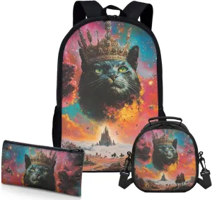 AmzPrint Somali Cat School Backpack Matching Lunch Bag Combo For Boys Middle School 3 In 1 Backpack Set