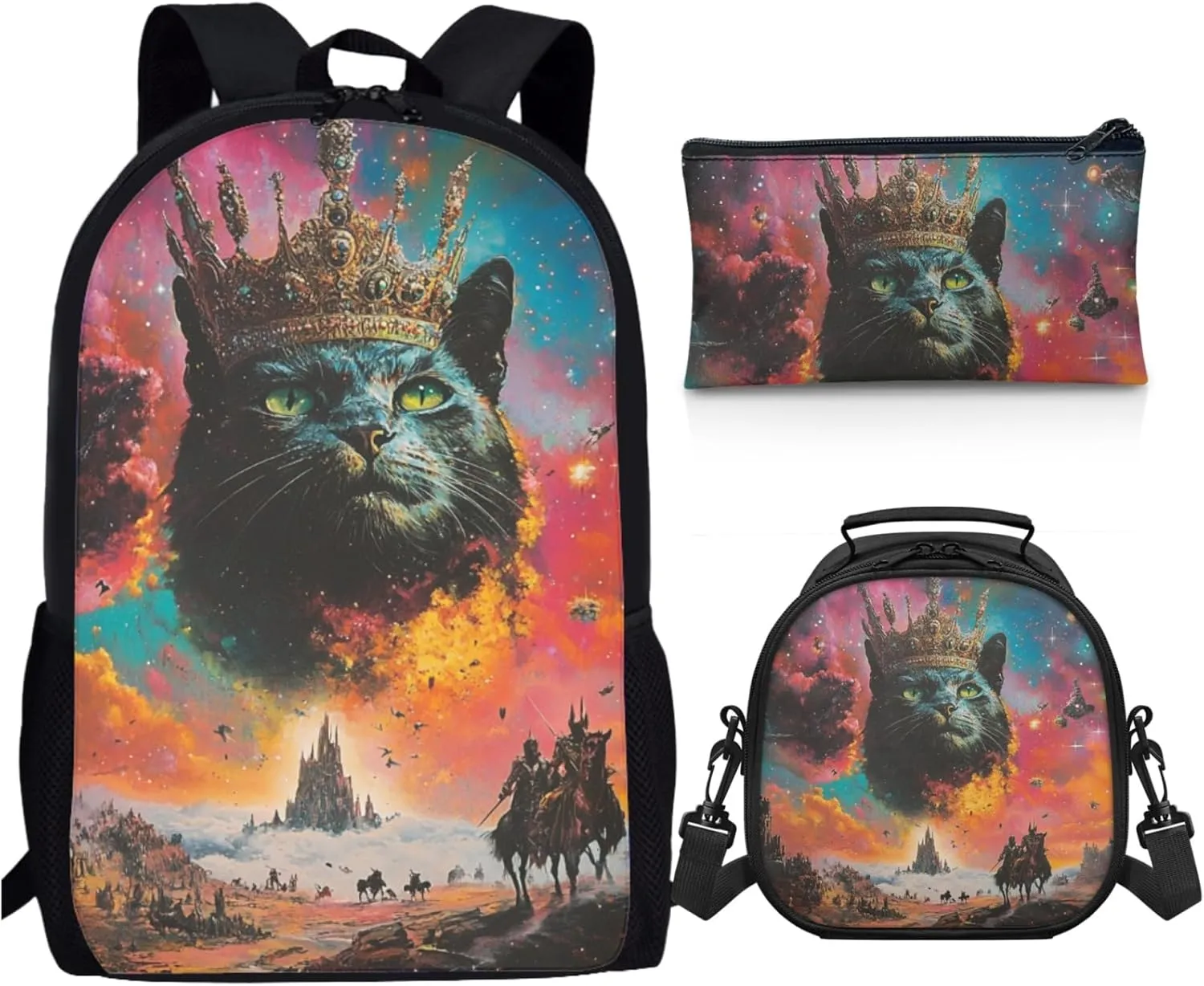 AmzPrint Somali Cat School Backpack Matching Lunch Bag Combo For Boys Middle School 3 In 1 Backpack Set