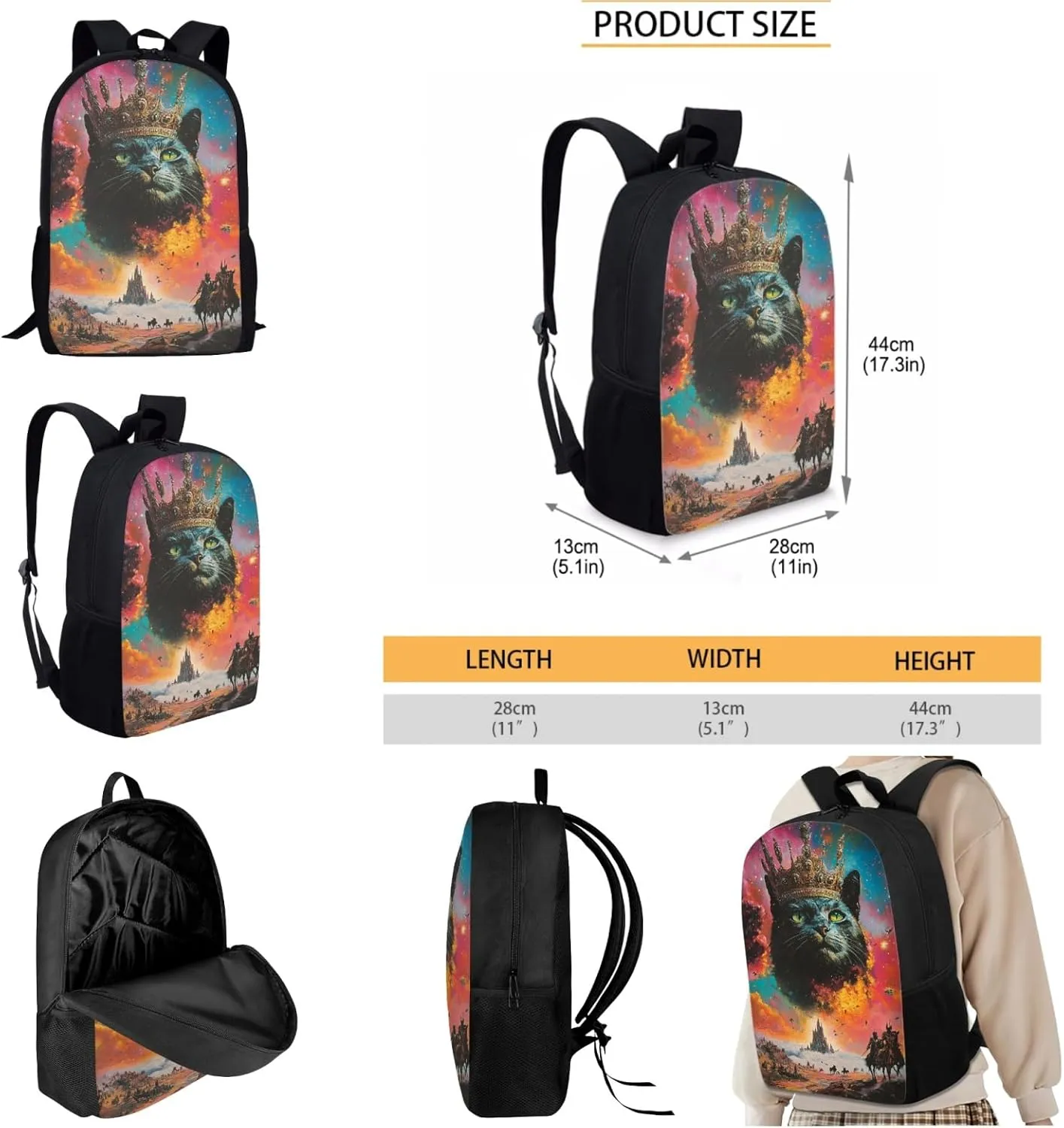 AmzPrint Somali Cat School Backpack Matching Lunch Bag Combo For Boys Middle School 3 In 1 Backpack Set