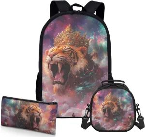 AmzPrint South African Lion School Backpack Matching Lunch Bag Combo For Girls High School 3 In 1 Backpack Set