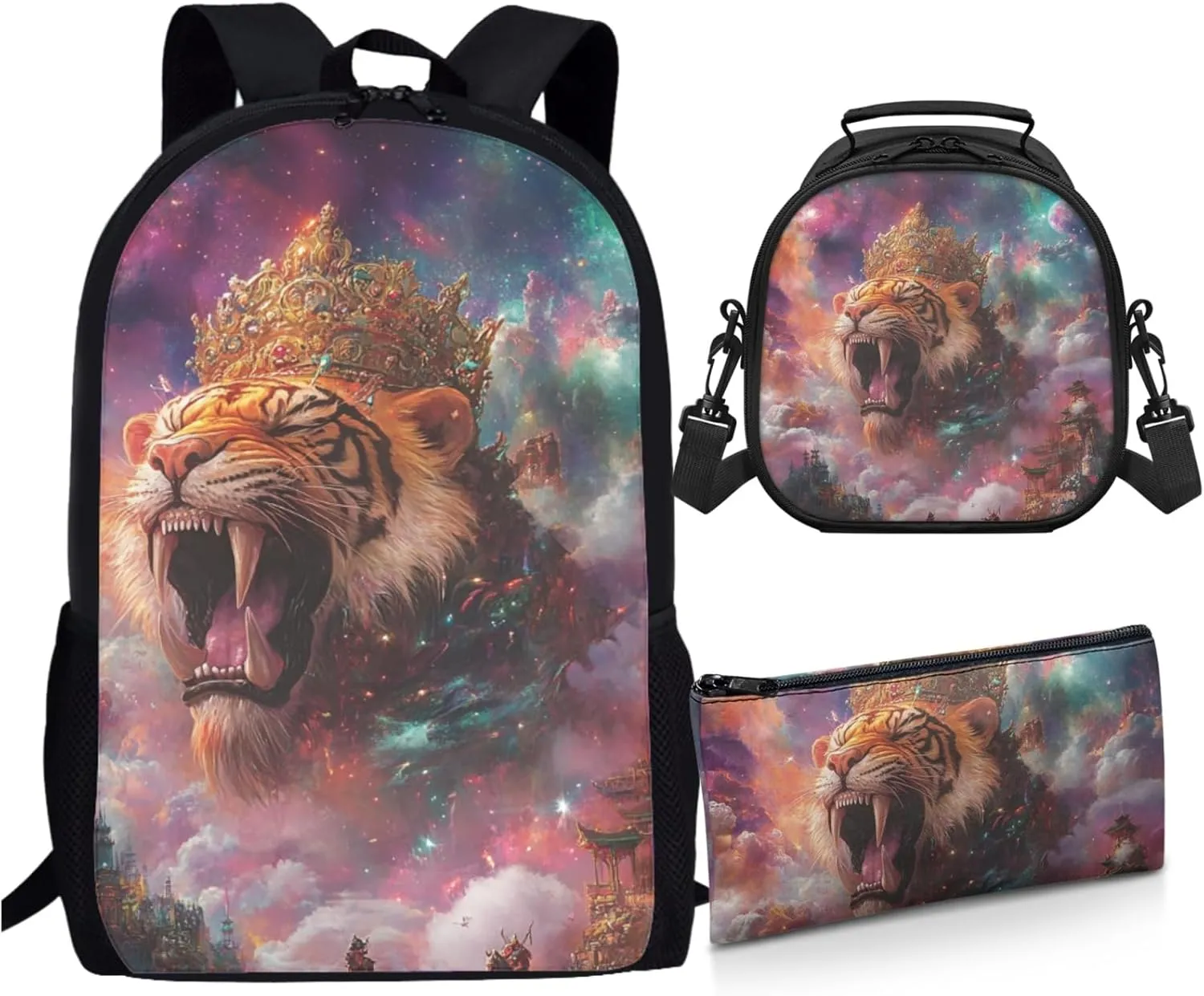 AmzPrint South African Lion School Backpack Matching Lunch Bag Combo For Girls High School 3 In 1 Backpack Set