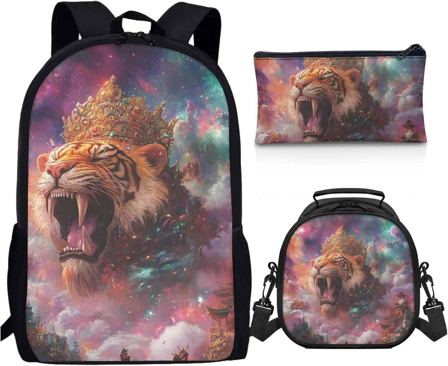 AmzPrint South African Lion School Backpack Matching Lunch Bag Combo For Girls High School 3 In 1 Backpack Set