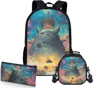 AmzPrint Standard Gray Chinchilla School Bag With Lunch Bag Combo For Girls Elementary School 3-Piece Backpack Set
