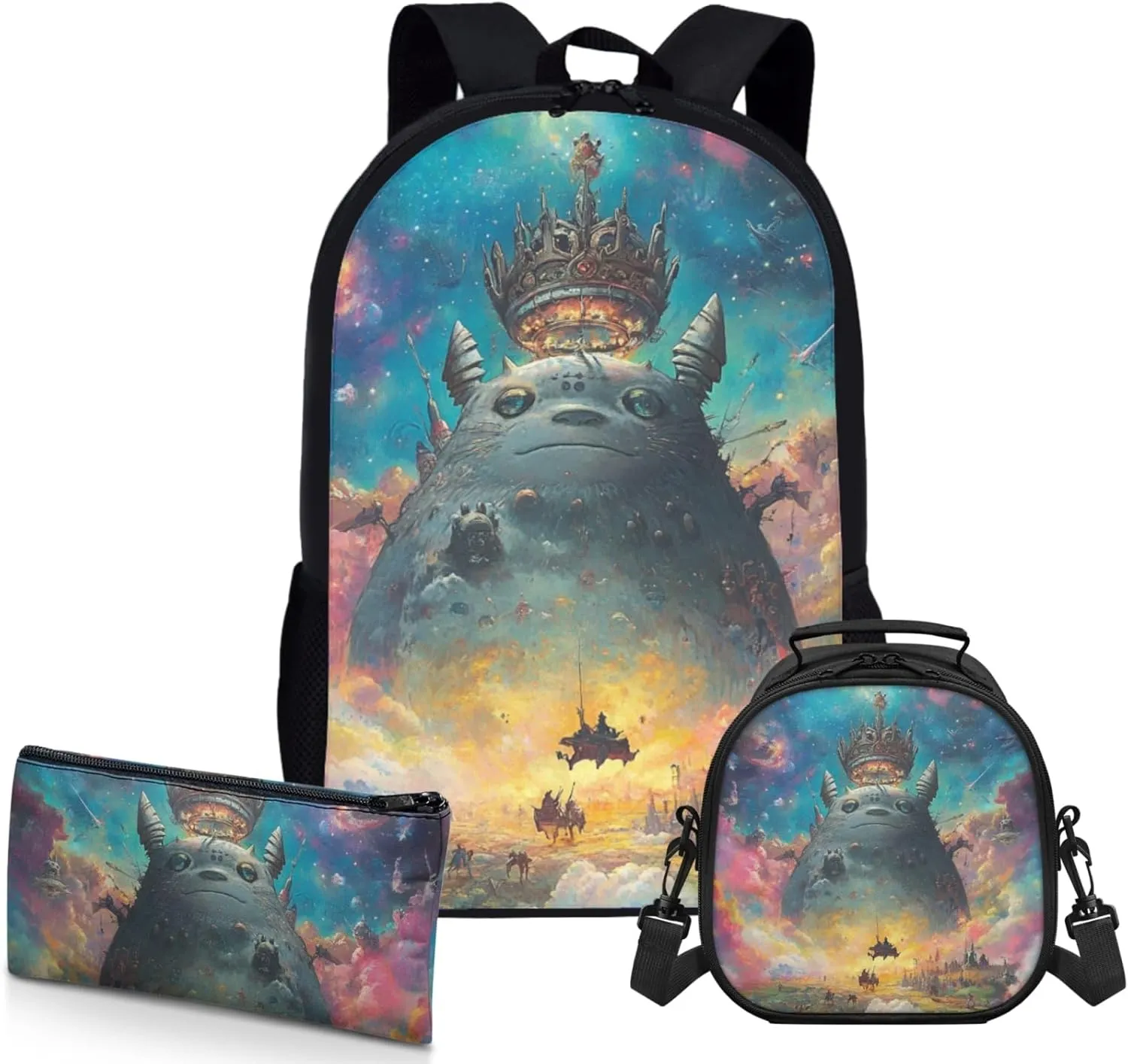AmzPrint Standard Gray Chinchilla School Bag With Lunch Bag Combo For Girls Elementary School 3-Piece Backpack Set
