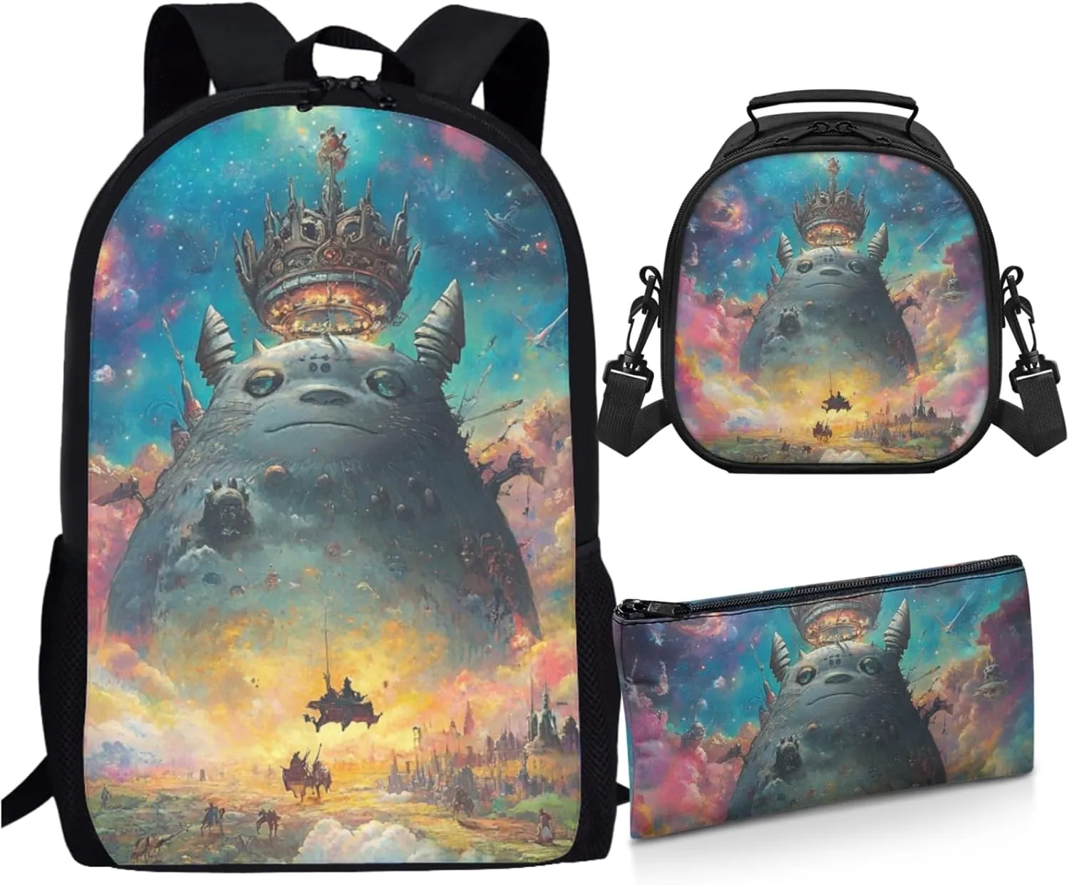 AmzPrint Standard Gray Chinchilla School Bag With Lunch Bag Combo For Girls Elementary School 3-Piece Backpack Set