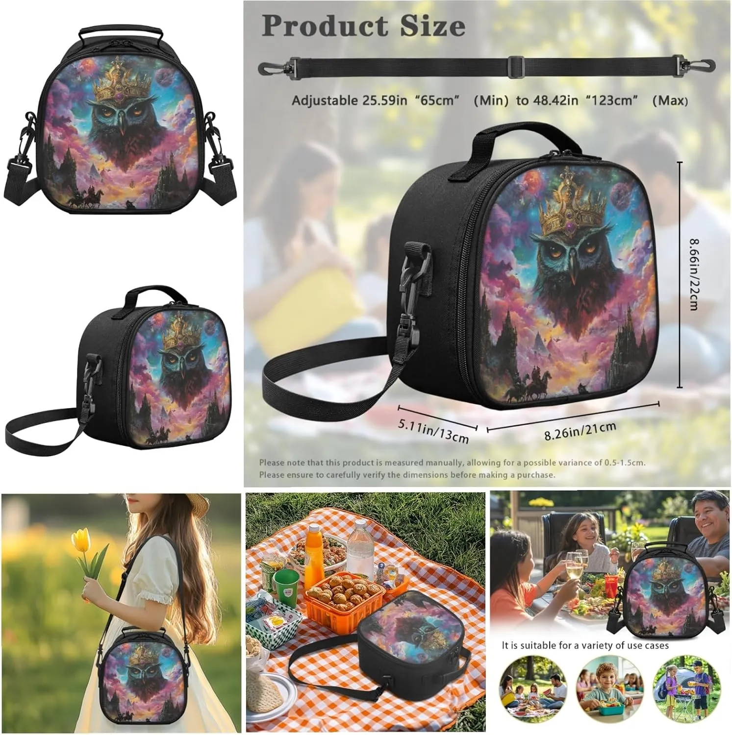 AmzPrint Stygian Owl School Backpacks Matching Lunch Kit Combo For Girls Middle School 3Pc Backpack Set