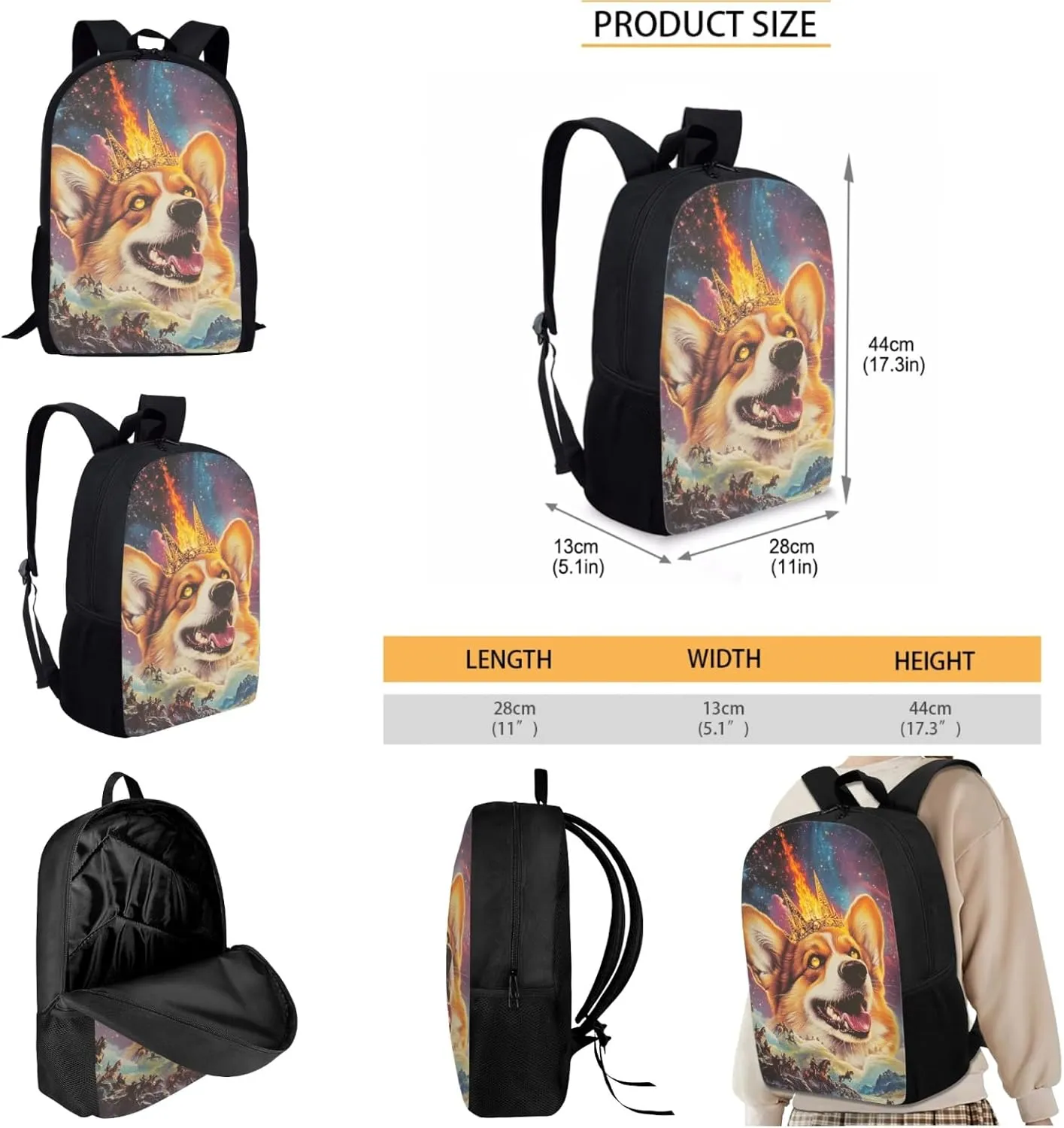 AmzPrint Welsh Corgi Dog School Backpacks With Lunch Box For Boys Elementary School 3Pc Backpack Set Back To School Bag Gifts