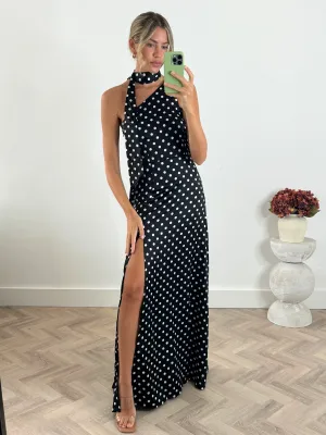 Arielle One-Shoulder Satin Maxi Dress in Mono Spot