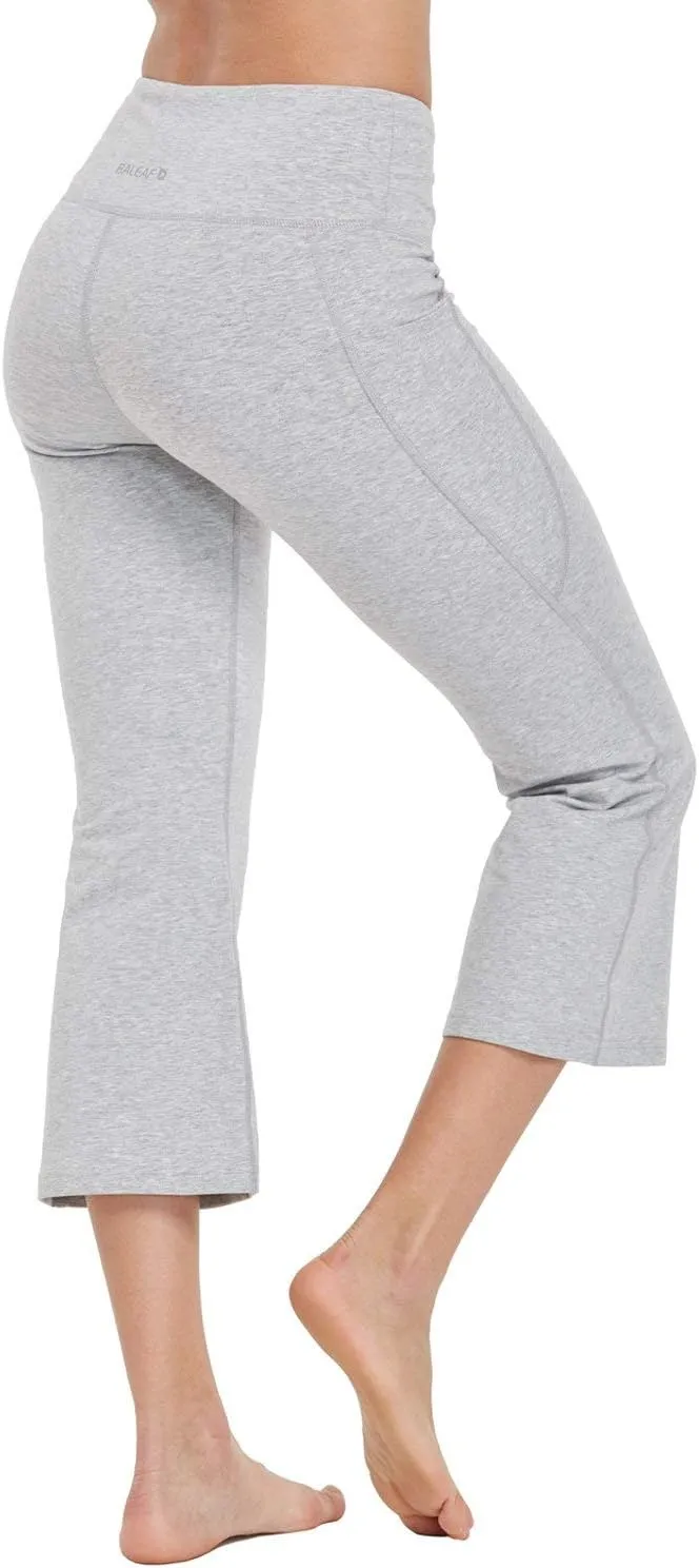 baleaf Women Flare Capri Leggings with Pockets Yoga Pants Bootcut Casual Cotton Work Summer Lounge