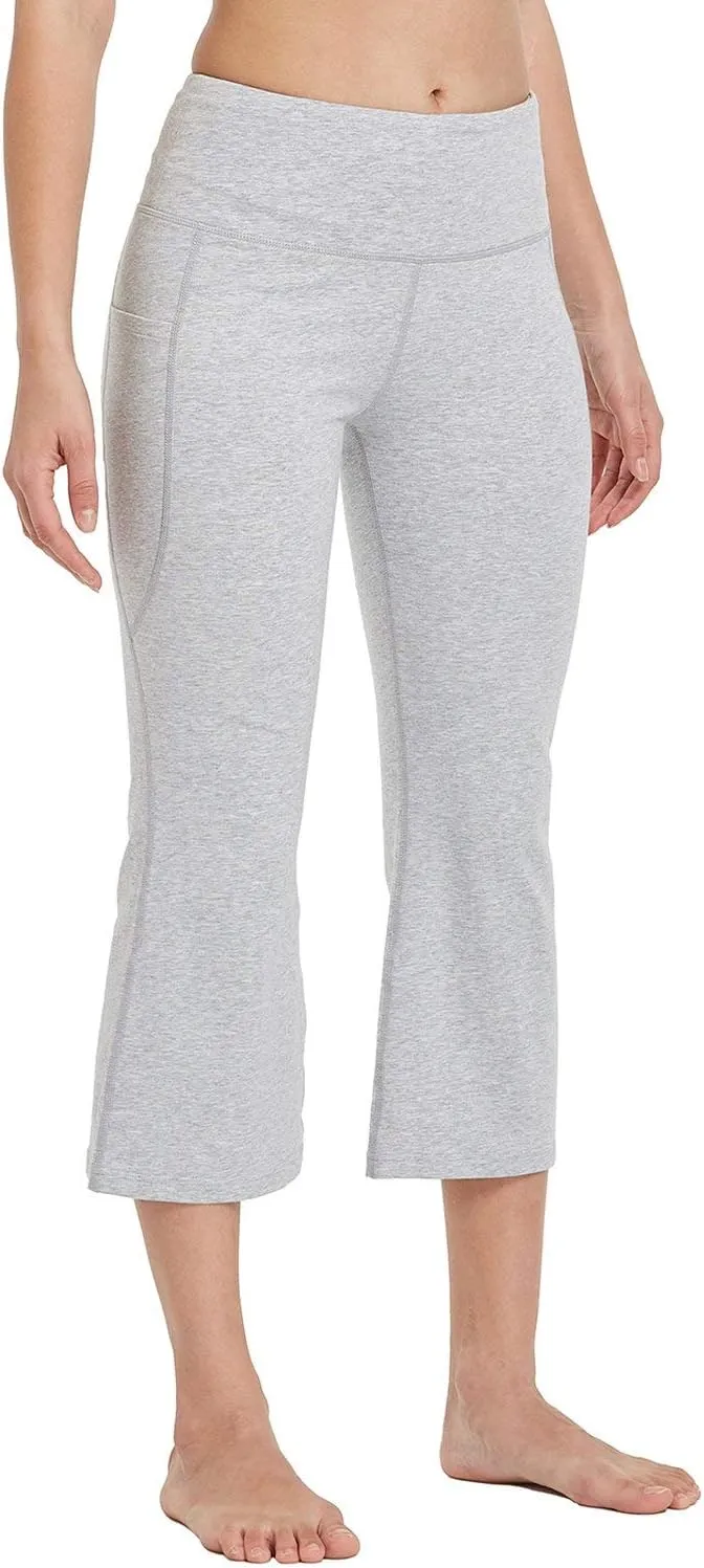 baleaf Women Flare Capri Leggings with Pockets Yoga Pants Bootcut Casual Cotton Work Summer Lounge