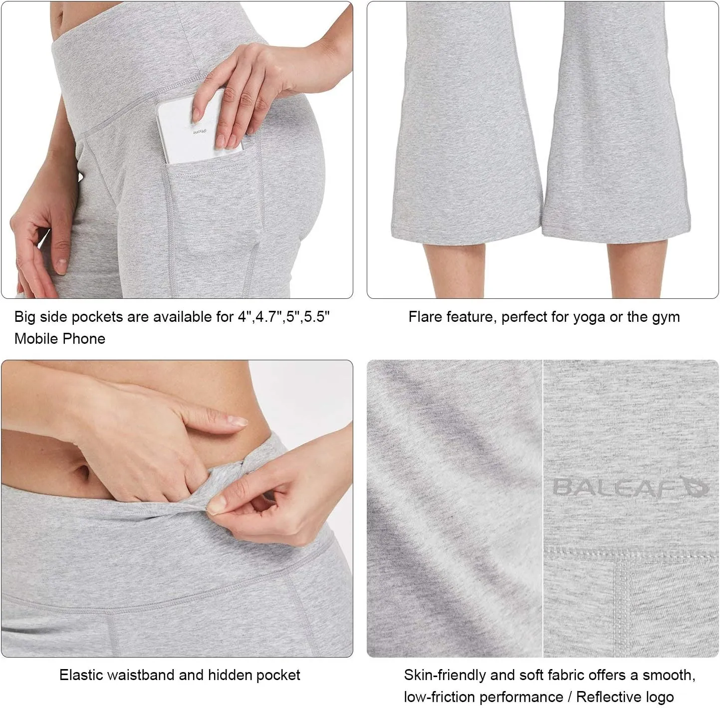 baleaf Women Flare Capri Leggings with Pockets Yoga Pants Bootcut Casual Cotton Work Summer Lounge