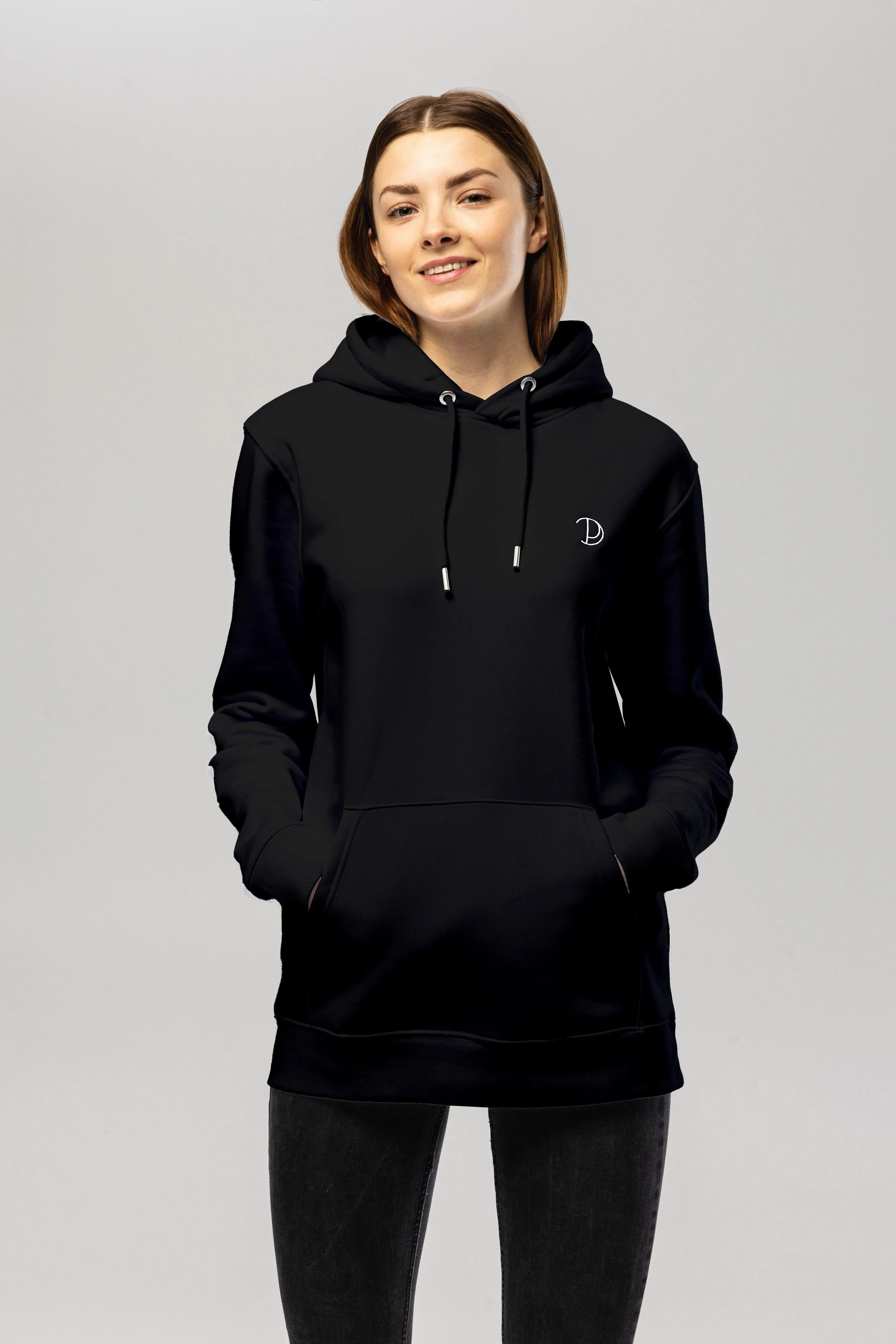 Black Embroidered Logo Hoodie