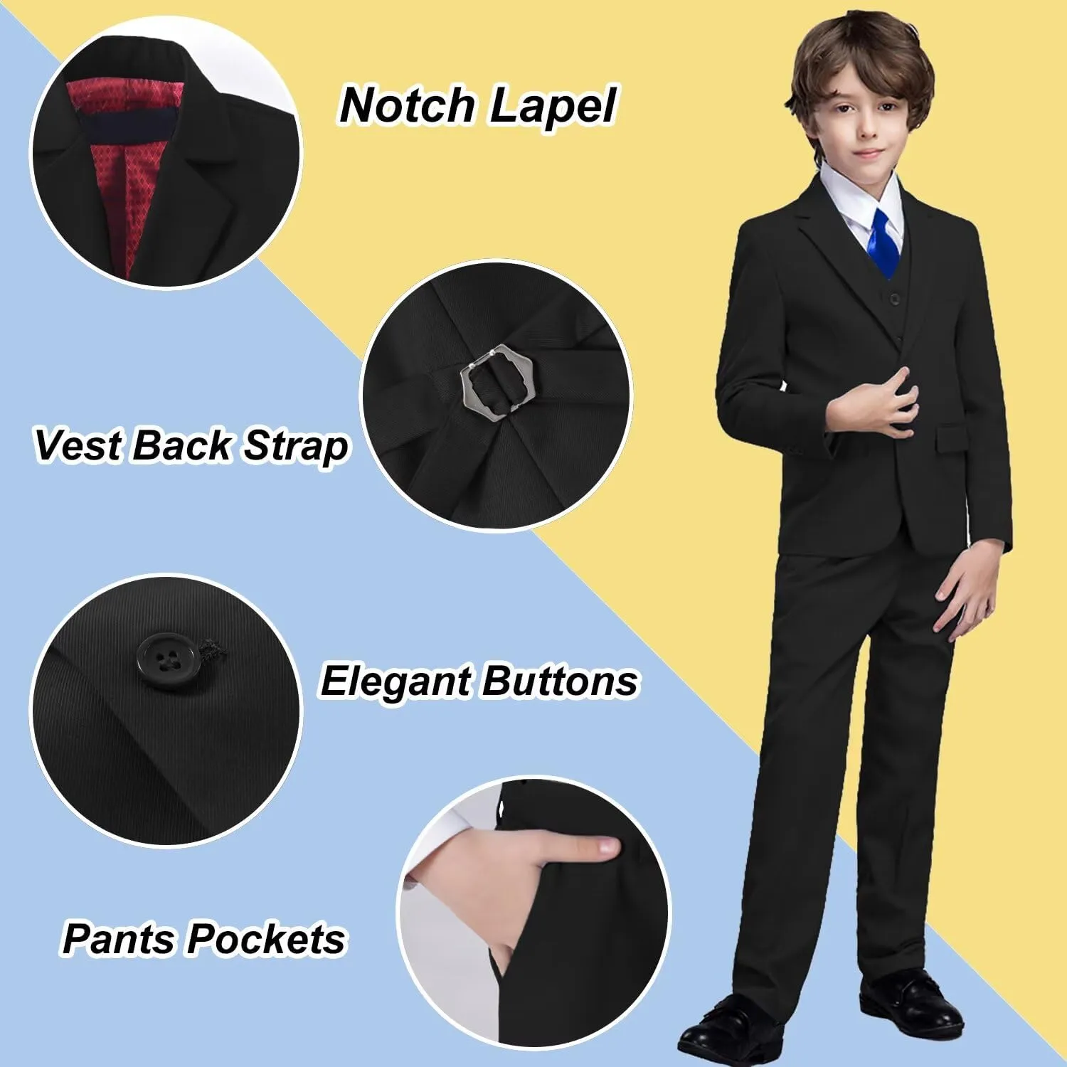 Boys Suit 4-Pieces Toddler Tuxedo Vest Pants Set Suits for Boys Communion Dress Clothes Ring Bearer Outfit