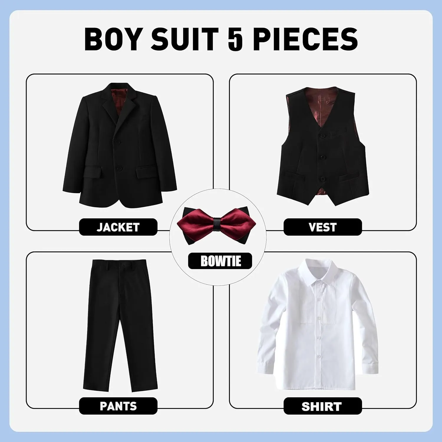 Boys Suit 4-Pieces Toddler Tuxedo Vest Pants Set Suits for Boys Communion Dress Clothes Ring Bearer Outfit