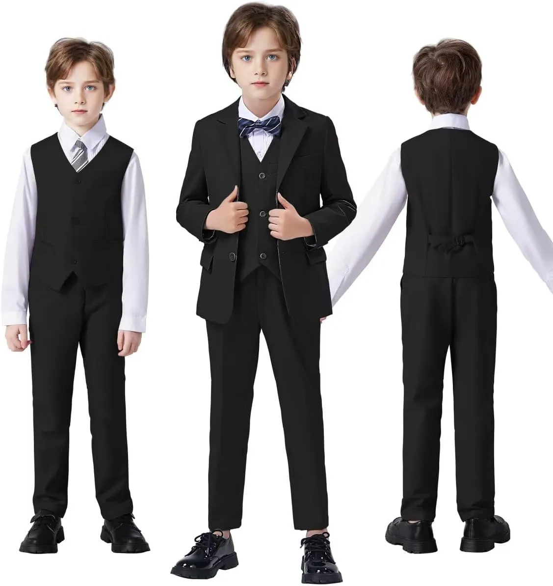 Boys Suit 4-Pieces Toddler Tuxedo Vest Pants Set Suits for Boys Communion Dress Clothes Ring Bearer Outfit
