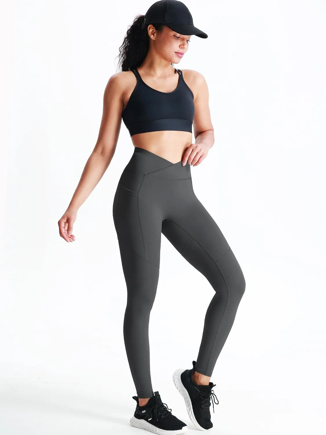 CADMUS High Waist Workout Pants with Pockets Tummy Control Yoga Running Leggings Capri for Women