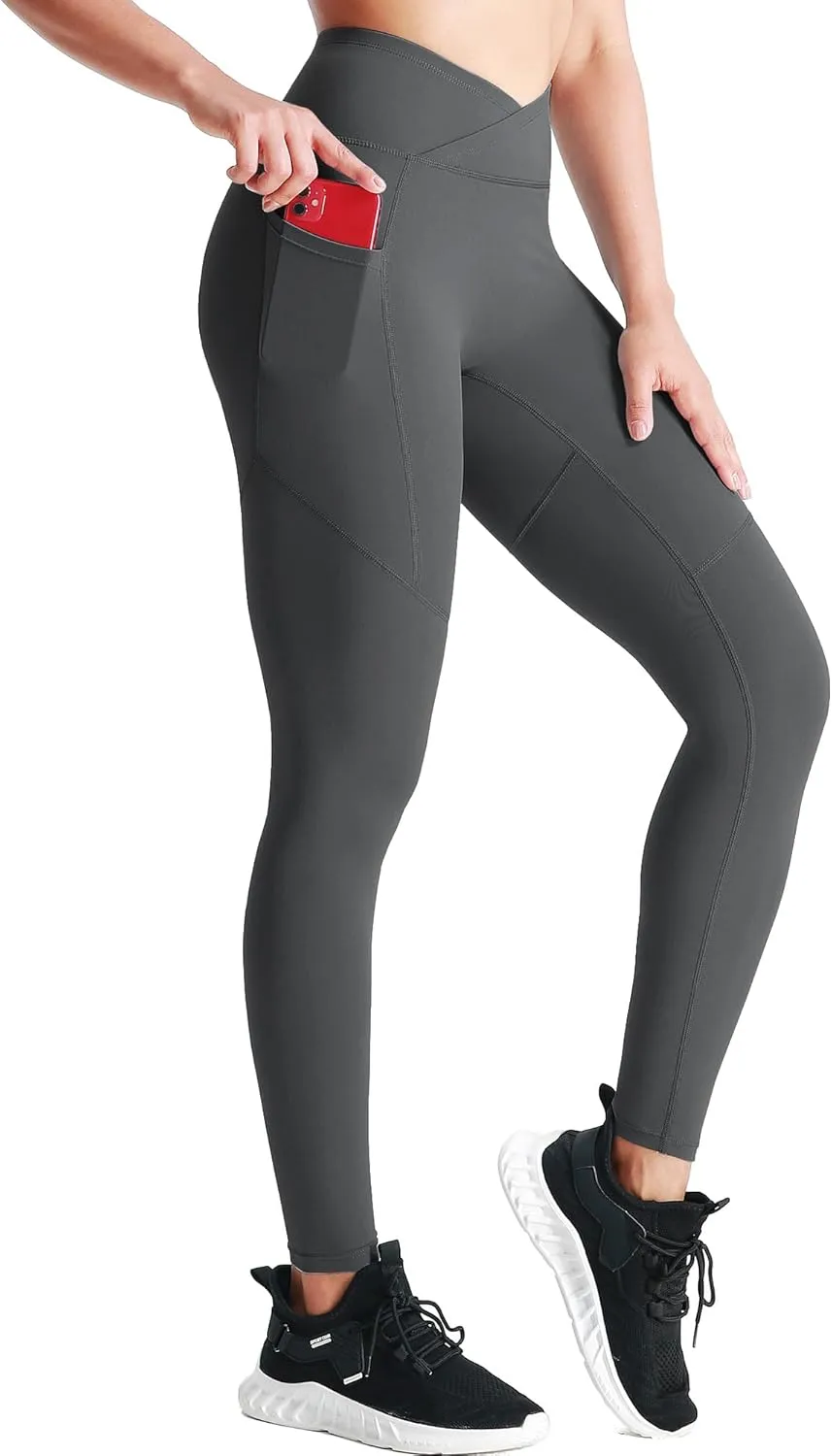 CADMUS High Waist Workout Pants with Pockets Tummy Control Yoga Running Leggings Capri for Women