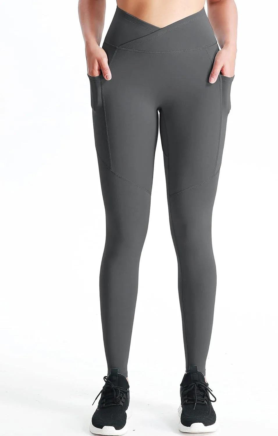 CADMUS High Waist Workout Pants with Pockets Tummy Control Yoga Running Leggings Capri for Women