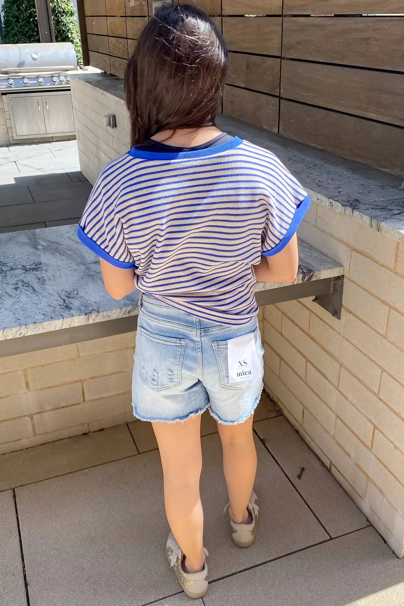 City Blue Super High Frayed Hem Denim Shorts by Mica