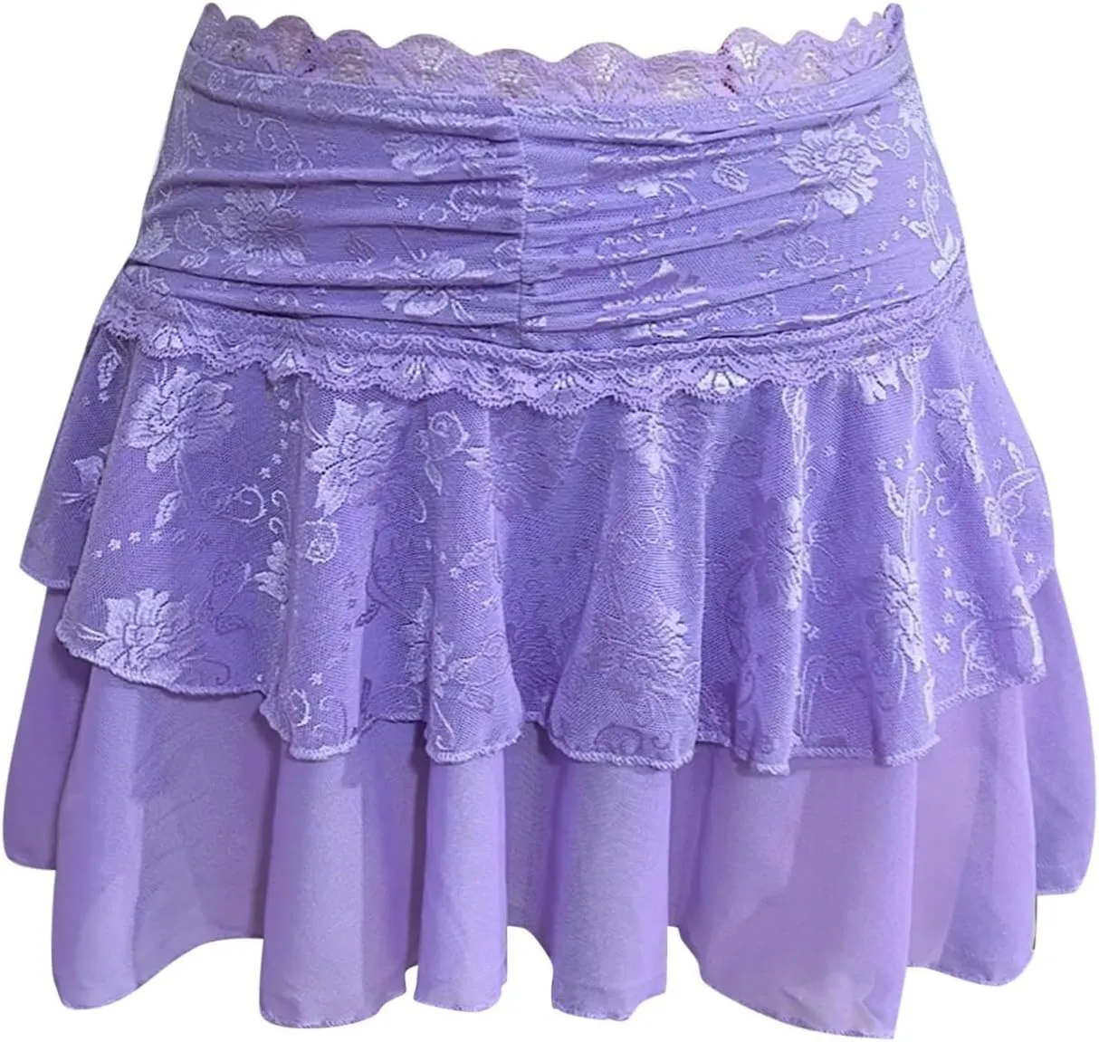 cooki Lace Mini Skirt for Women Y2k, Women's Cute Pleated Mini Skirt Sexy Lace High Waisted Layered Ruffle Hem Short Skirts
