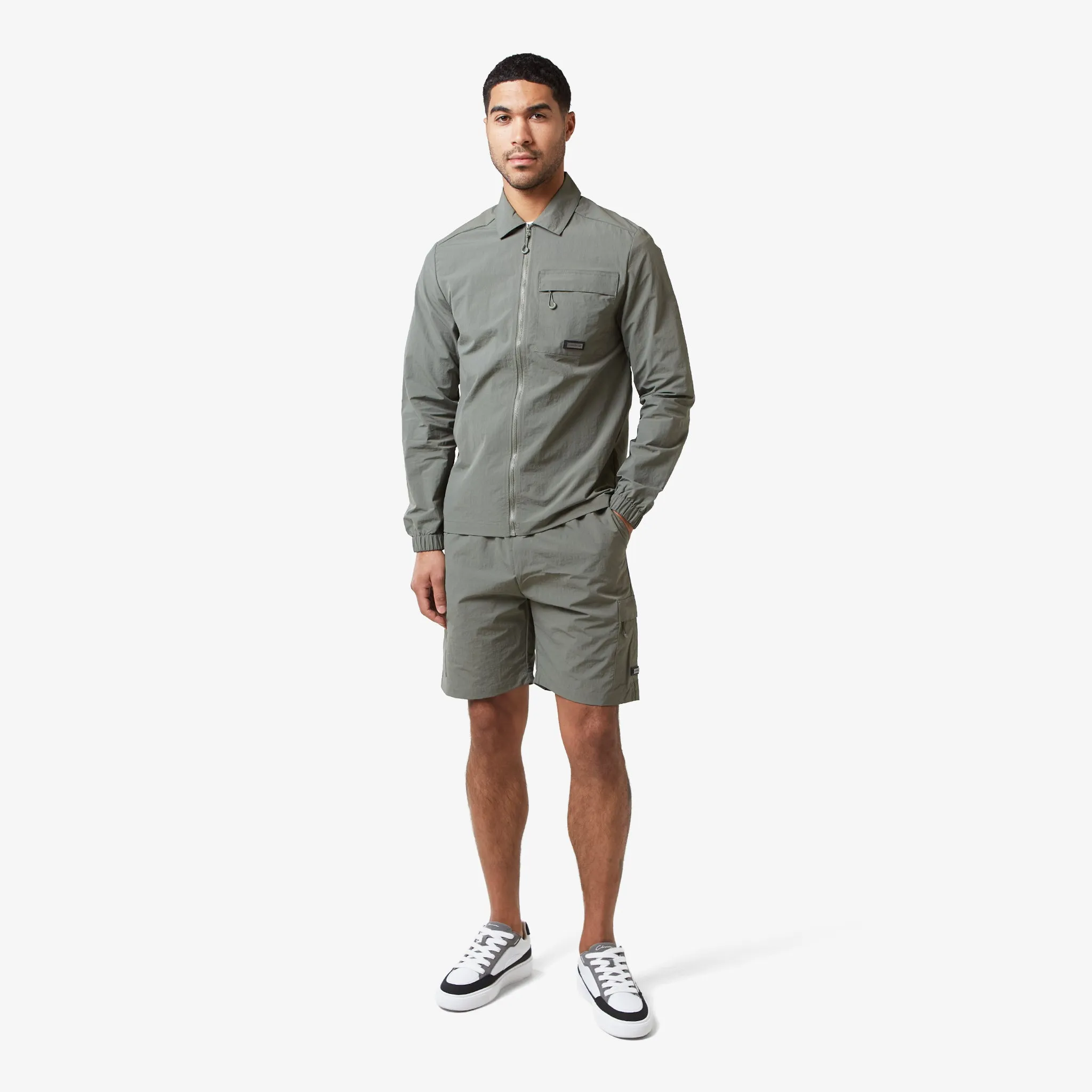 Crinkle Nylon Tech Overshirt | Olive