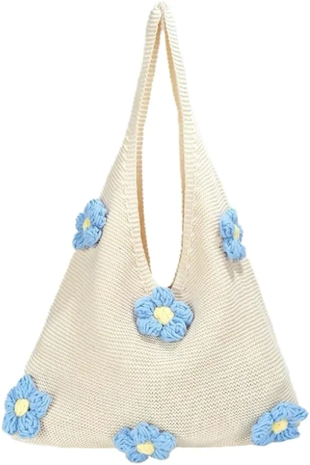 Crochet Tote Bag Women 2025 Trendy Woven Summer Beach Bag Large Shoulder Purse Tote Handbags with Handwoven Flower