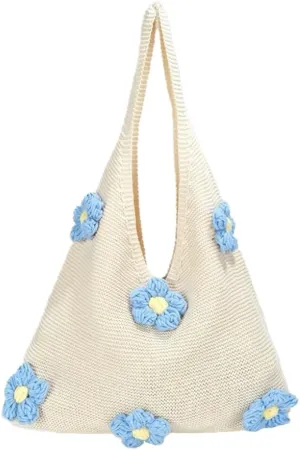Crochet Tote Bag Women 2025 Trendy Woven Summer Beach Bag Large Shoulder Purse Tote Handbags with Handwoven Flower