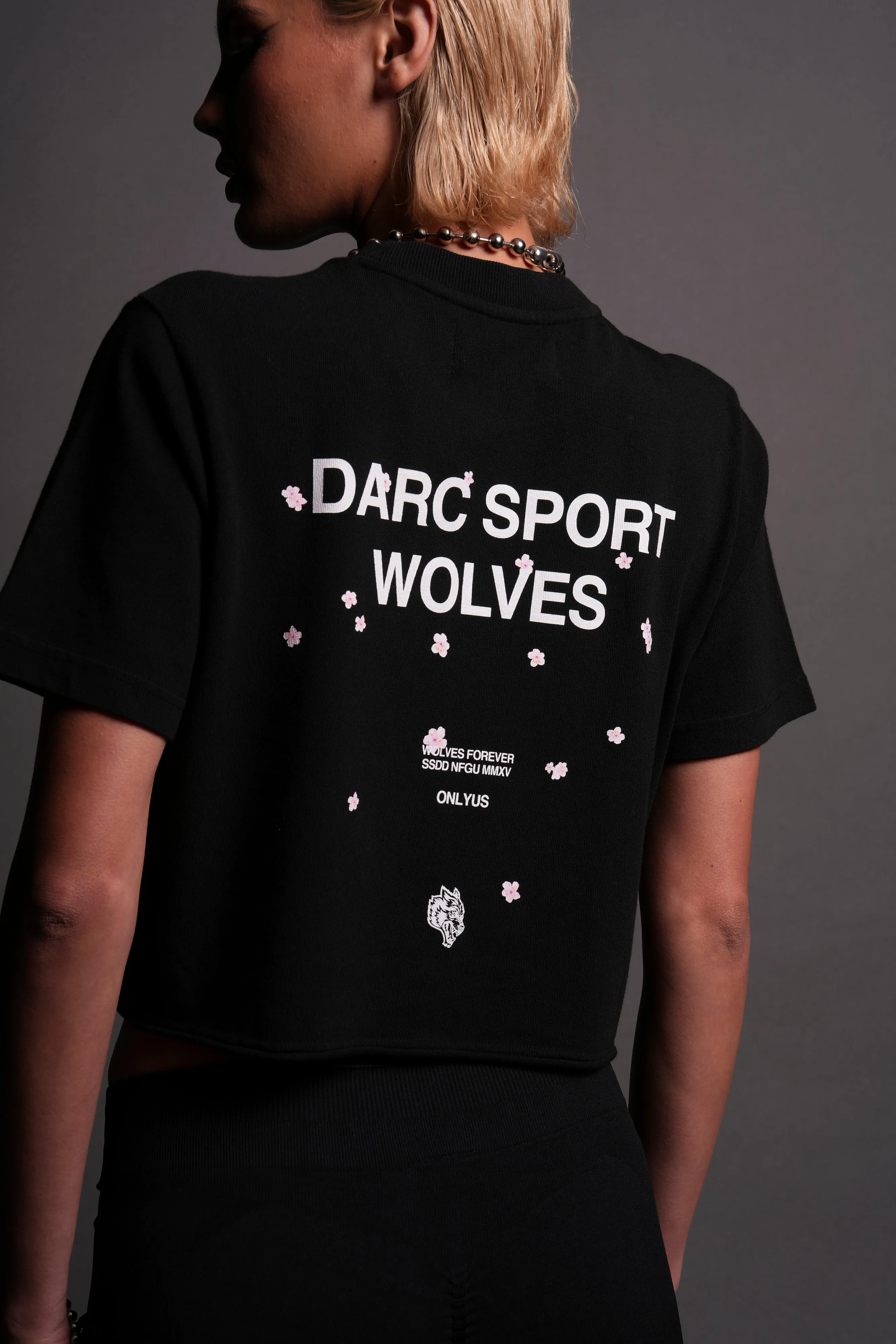 Darc Sport Wolves Blossom "Premium" (Cropped) Tee in Black