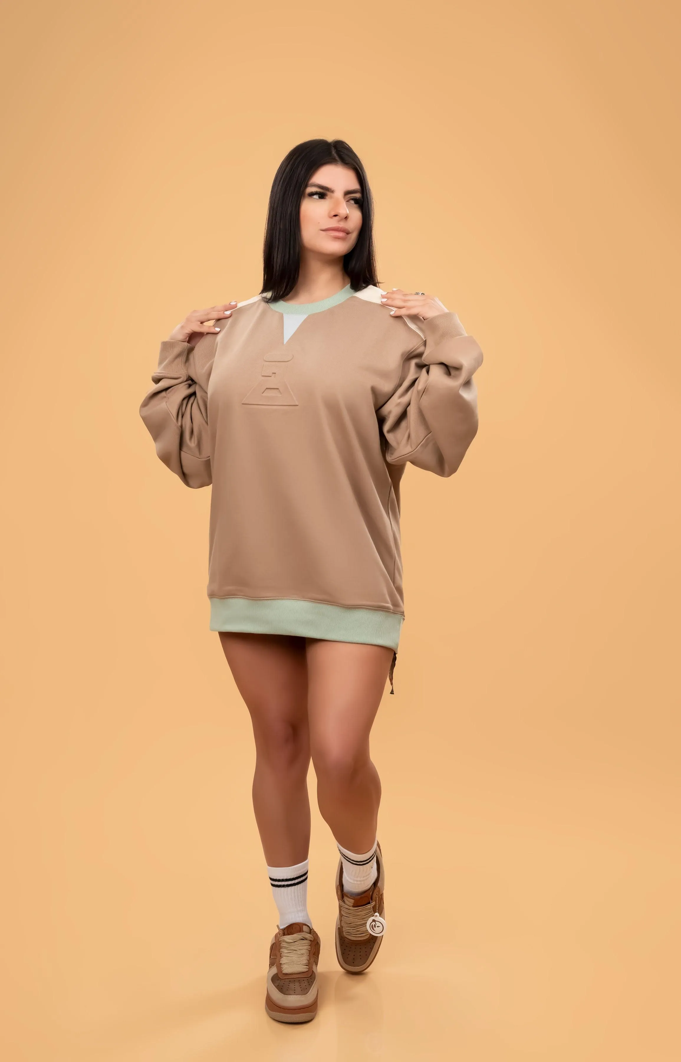 DLAB Oversized Embossed Sweater Brown/Cream/Sea green/Baby Blue