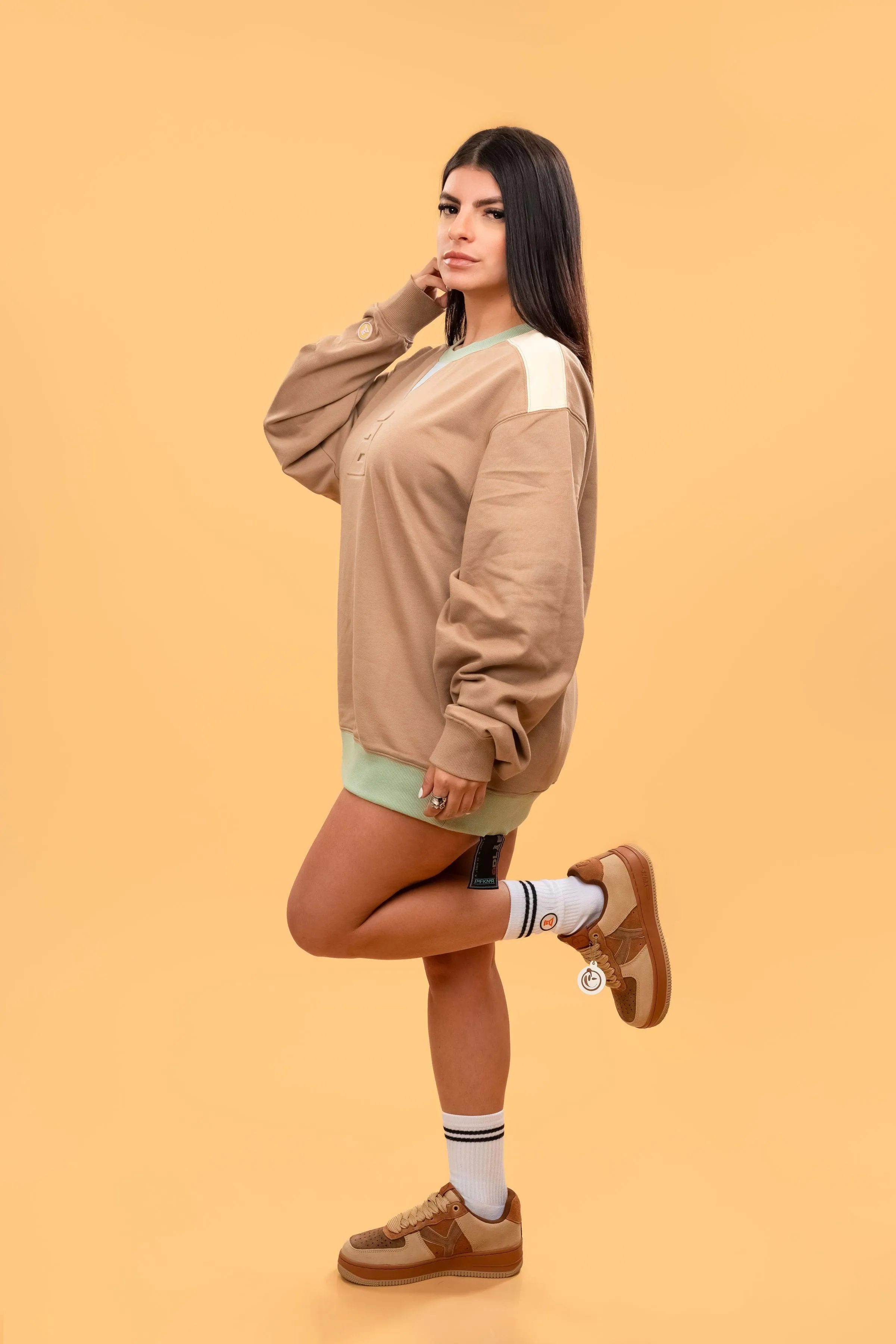 DLAB Oversized Embossed Sweater Brown/Cream/Sea green/Baby Blue