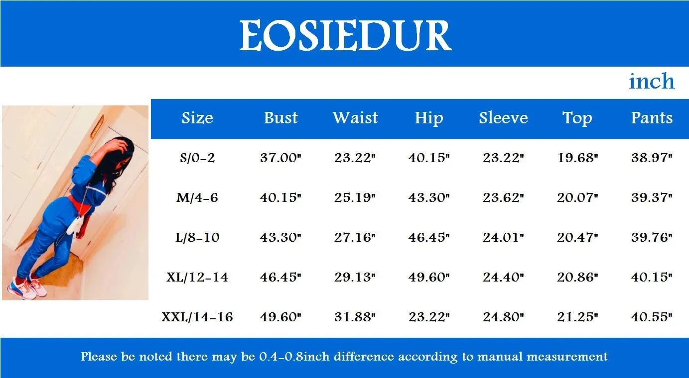 EOSIEDUR Women 2 Piece Outfits Tracksuit Jumpsuits Lightweight Windbreaker Pullover Jacket Crop Top Pants Set