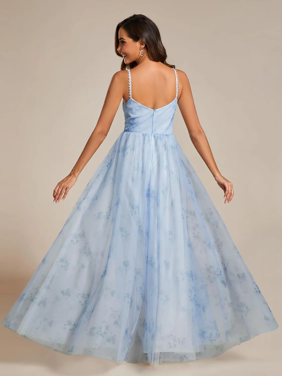 Ever-Pretty Women's A-Line Spaghetti Strap Floral Tulle Floor Length Formal Evening Dresses 02122