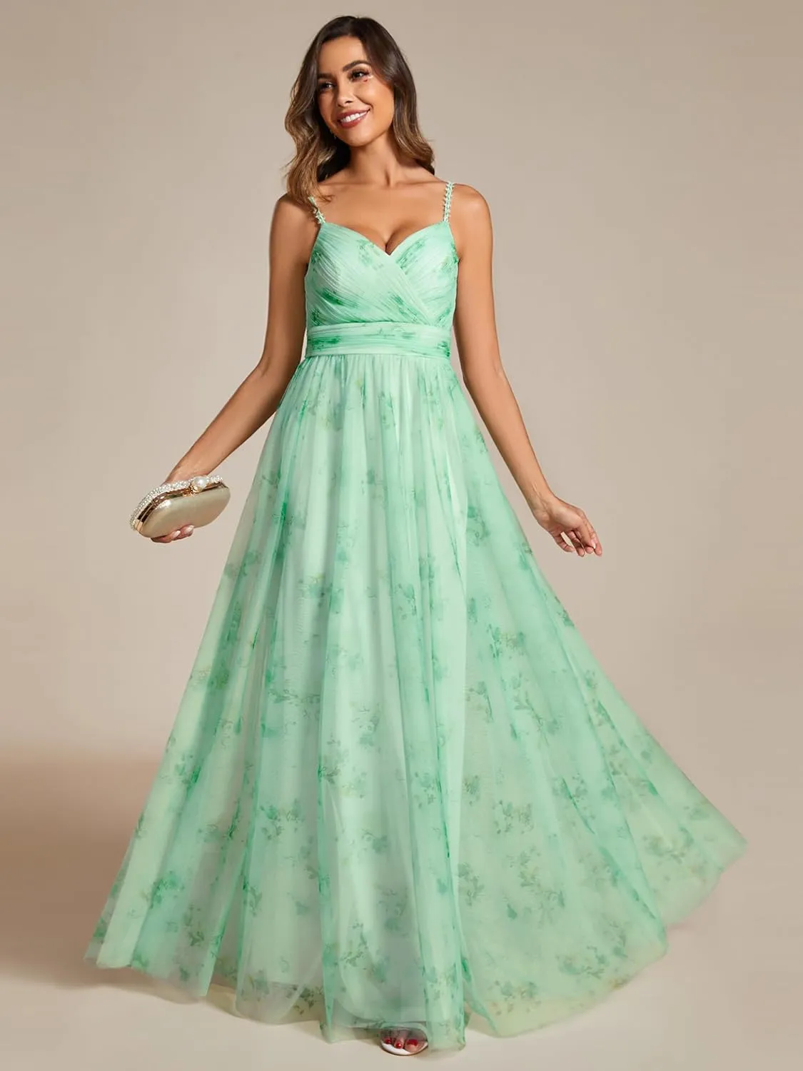 Ever-Pretty Women's A-Line Spaghetti Strap Floral Tulle Floor Length Formal Evening Dresses 02122