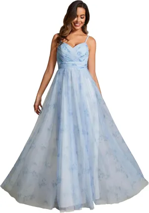Ever-Pretty Women's A-Line Spaghetti Strap Floral Tulle Floor Length Formal Evening Dresses 02122