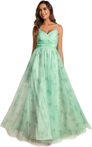 Ever-Pretty Women's A-Line Spaghetti Strap Floral Tulle Floor Length Formal Evening Dresses 02122