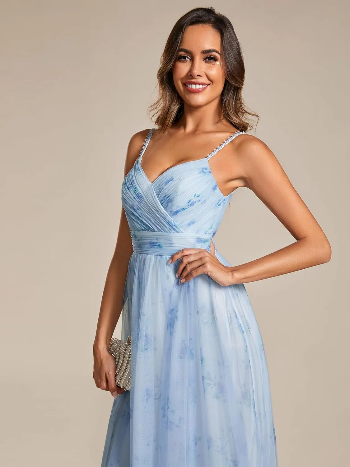 Ever-Pretty Women's A-Line Spaghetti Strap Floral Tulle Floor Length Formal Evening Dresses 02122