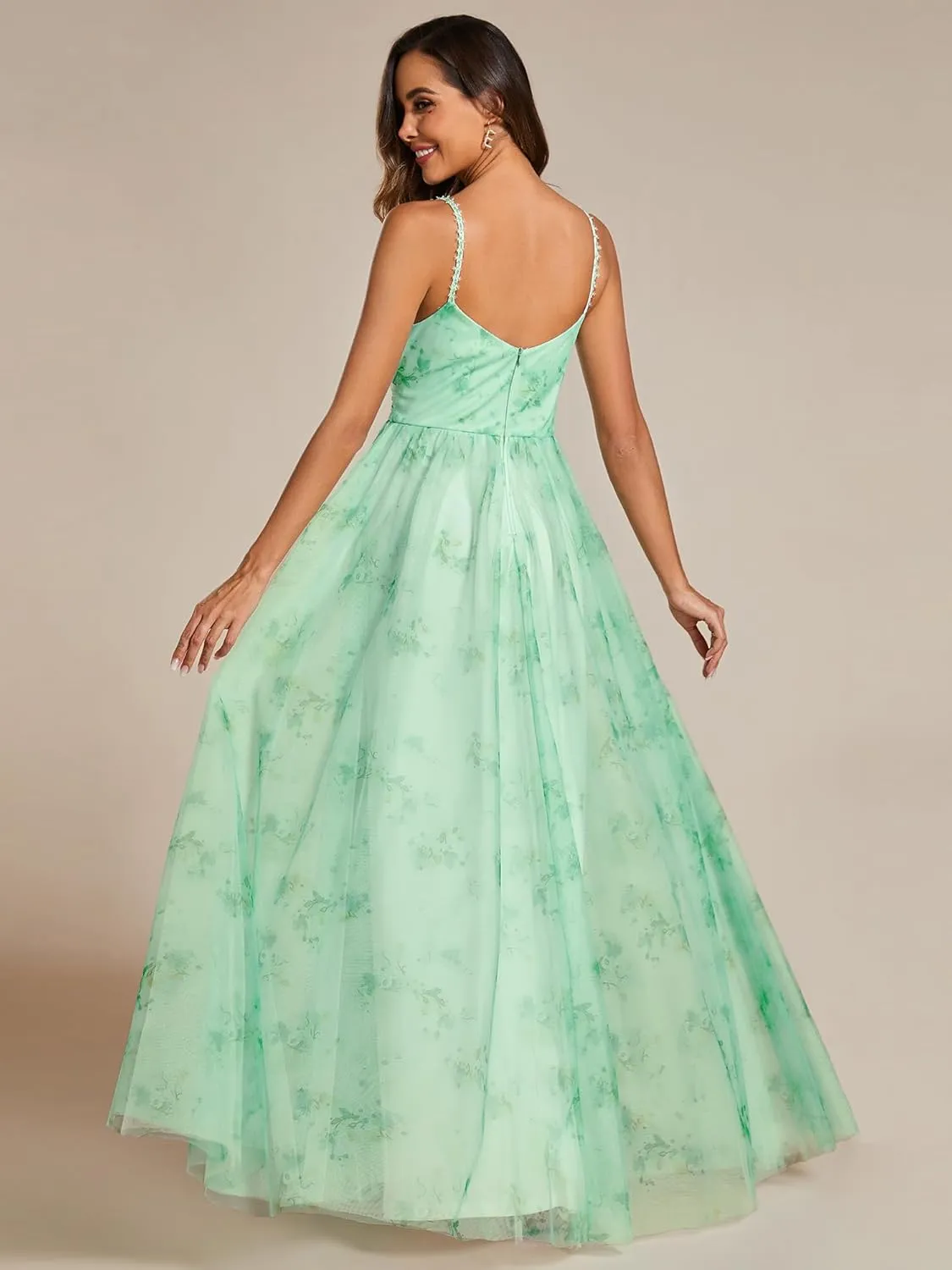 Ever-Pretty Women's A-Line Spaghetti Strap Floral Tulle Floor Length Formal Evening Dresses 02122