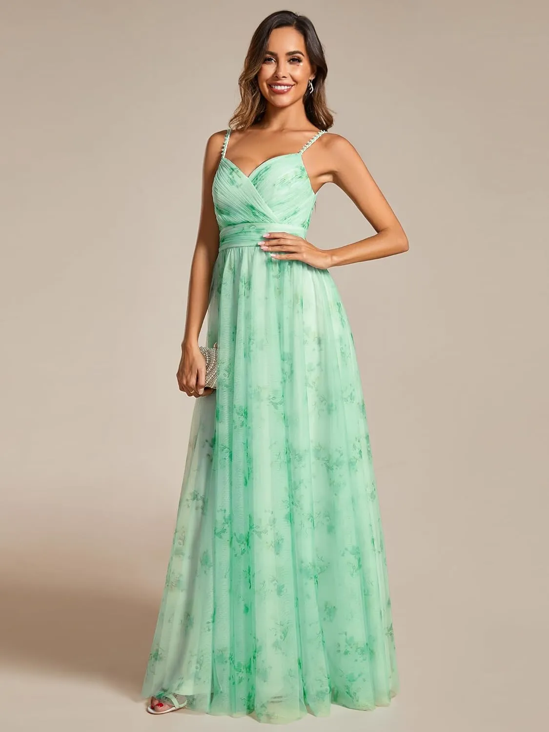 Ever-Pretty Women's A-Line Spaghetti Strap Floral Tulle Floor Length Formal Evening Dresses 02122