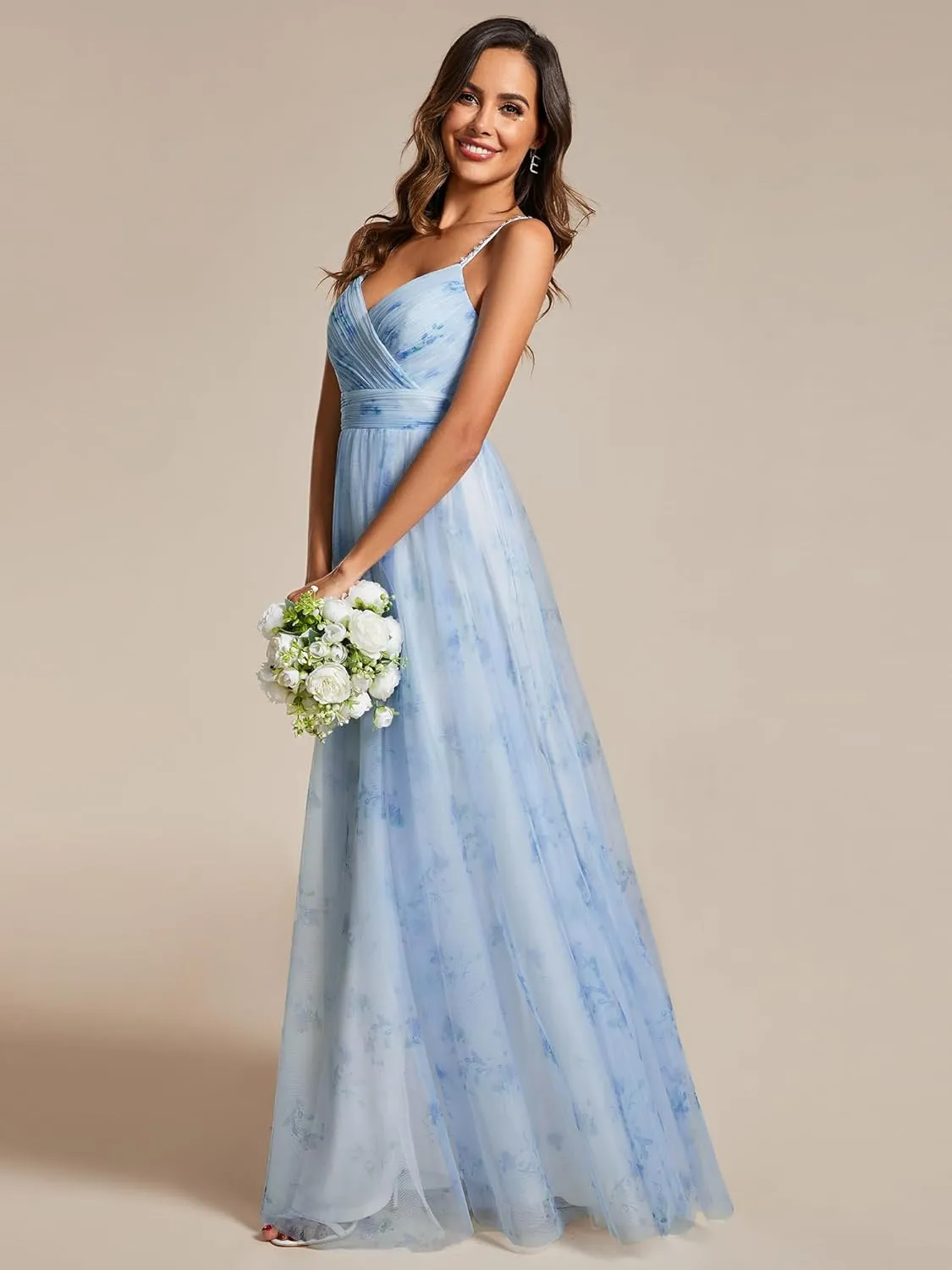 Ever-Pretty Women's A-Line Spaghetti Strap Floral Tulle Floor Length Formal Evening Dresses 02122