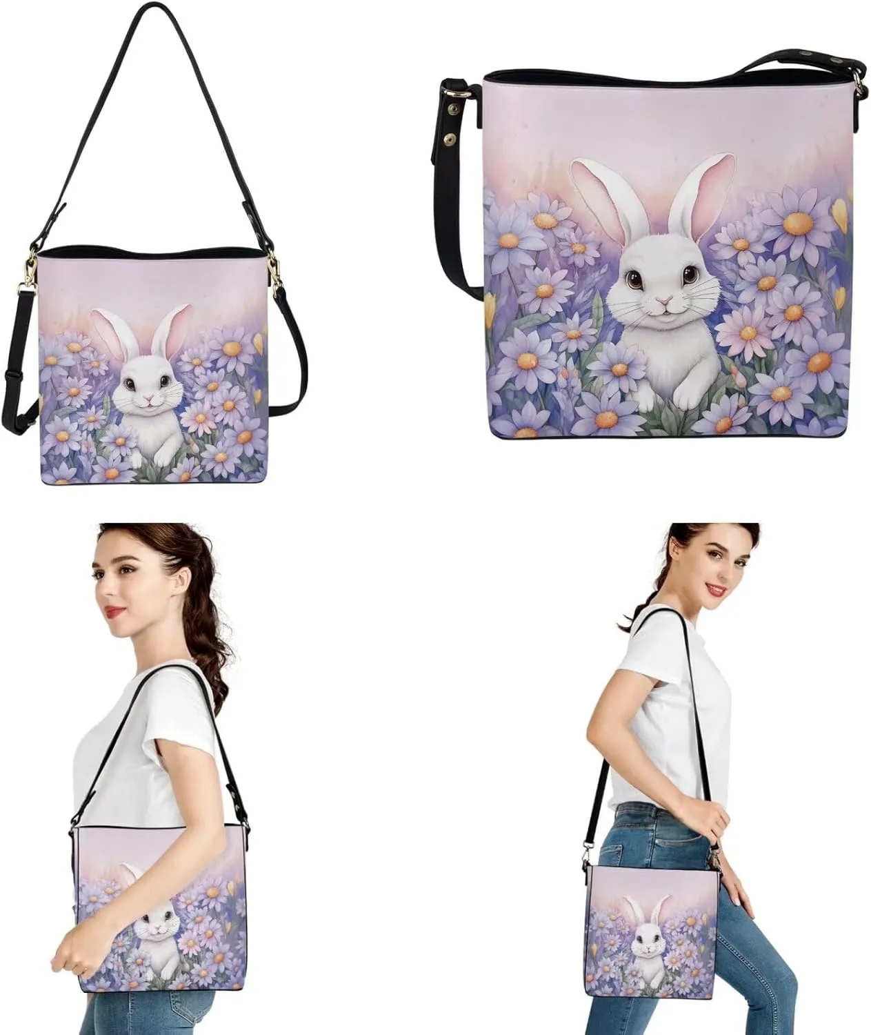 Fashion Ladies Crossbody Handbag Set Shoulder Bag PU Leather Car Key Holder Bag 2 Pieces Bucket Bag for Women